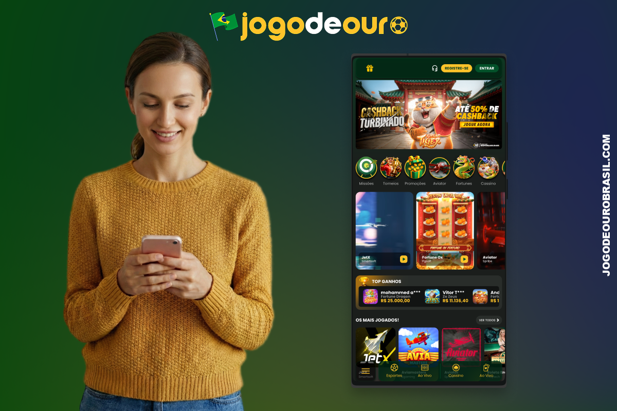 O aplicativo Jogo de Ouro permite que jogadores móveis do Brasil façam apostas e joguem no cassino em qualquer lugar
