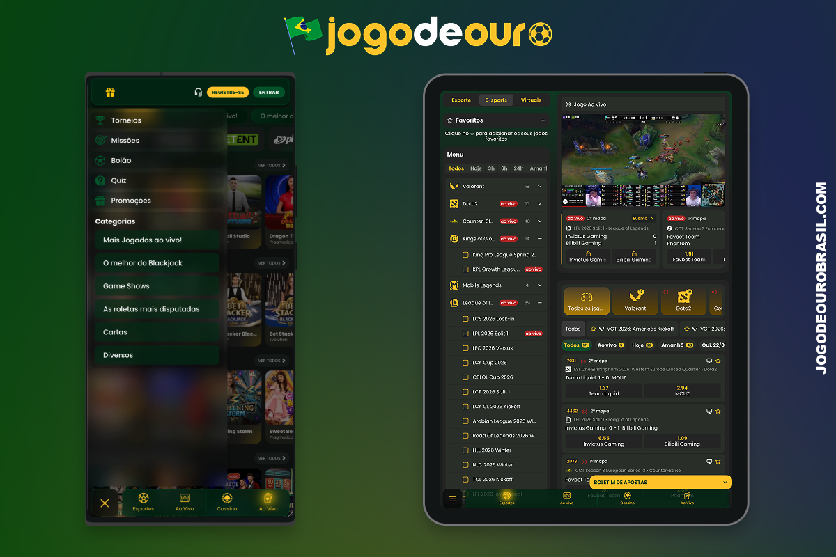 O aplicativo móvel adaptável Jogo de Ouro para apostas esportivas e cassino está disponível no Brasil, tanto para dispositivos Android quanto iOS