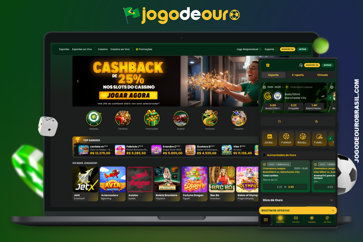 A plataforma online Jogo de Ouro oferece aos usuários do Brasil uma ampla linha de apostas em esportes populares, além de jogos de cassino