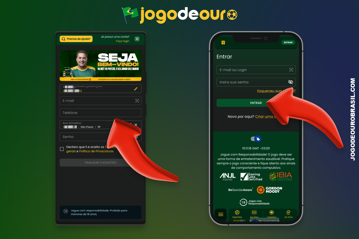 O registro e o login no aplicativo Jogo de Ouro não levam muito tempo e dão acesso a todas as funcionalidades da plataforma
